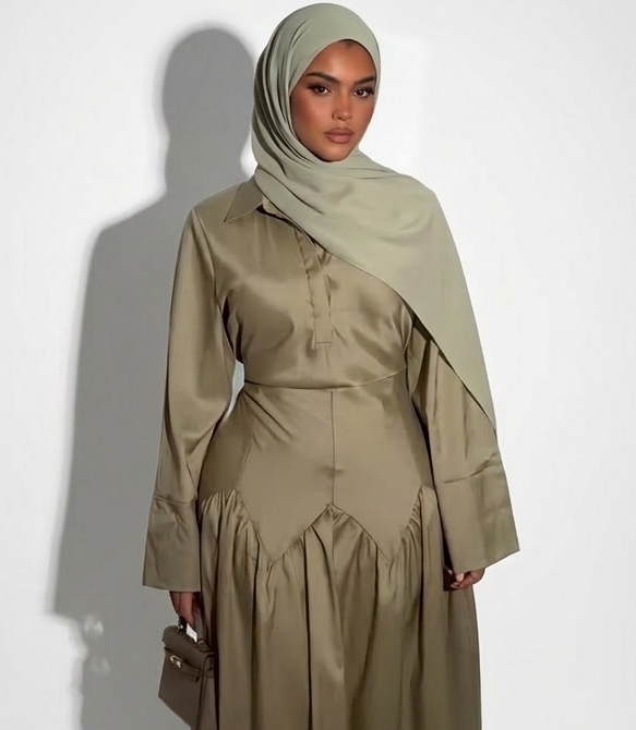 فستان سيلين الساتان - أخضر زيتوني